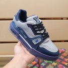 Luxury Virgil Trainer Sneakers Shoes #54 Signature Blue Light Grey Monogram