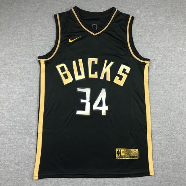 New Bucks 34 Black Gold  Jersey