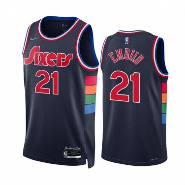 #21 Joel Embiid Philadelphia 76ers 75th Diamond Anniversary City Edition Navy