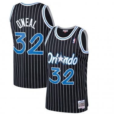 #32 Shaquille O'Neal Orlando Magic Throwback Black Pinstripe