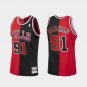 #91 Dennis Rodman Chicago Bulls Red Black Split