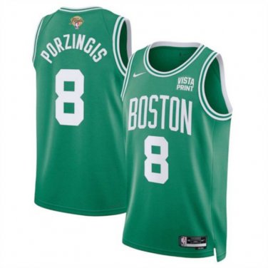 Boston Celtics Kristaps Porzingis Green 2024 Finals Icon Edition Stitched