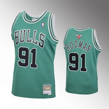 Men Chicago Bulls 91 Dennis Rodman Green St. Patrick Throwback