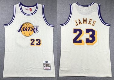 Men Mitchell & Ness Lakers #23 LeBron James Basketball  Cream White