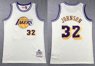 Men Mitchell & Ness Lakers #32 Magic Johnson Basketball  Cream White