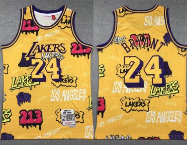 Mens Lakers #24 Kobe Bryant Graffiti Basketball  Gold Scribble