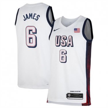 USA Basketball LeBron James White 2024 Swingman Stitched