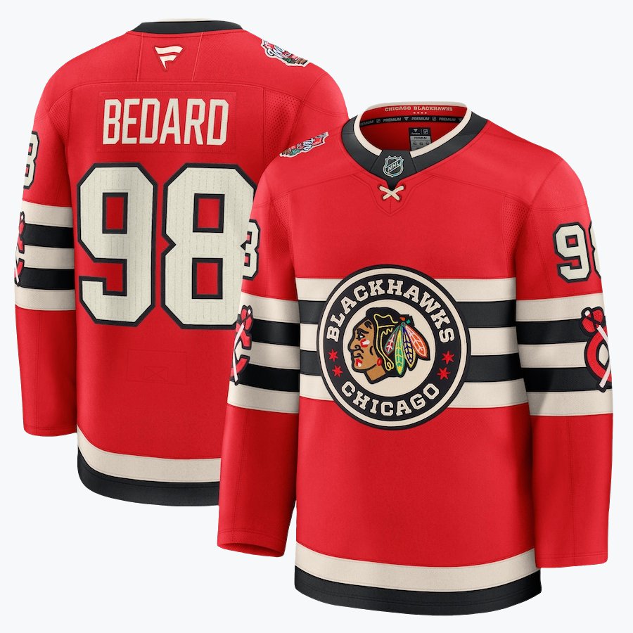 Blackhawks 98 Connor Bedard Red 2025 Winter Classic Premium Stitched