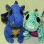 TY BEANIE BOOS DRAGON LOT 6" CINDER AND SAFFIRE GLITTER EYES GREEN BLUE STUFFED