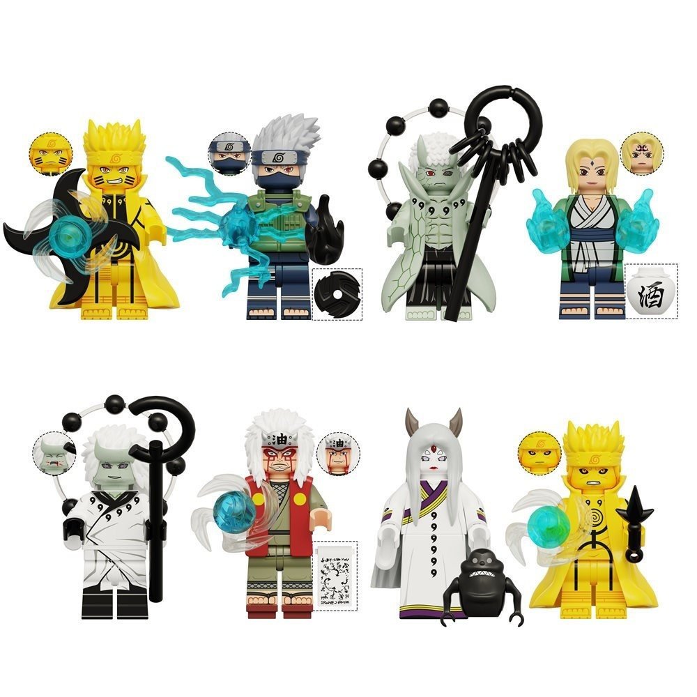 8pcs Naruto Series Kakashi Obito Madara Uchiha Kaguya Jiraiya Minifigures Set