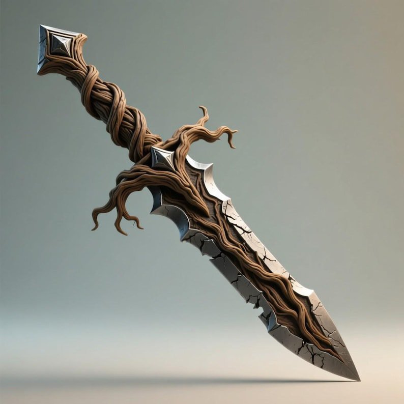 Enchanted Tree Root Sword STL File: 3D Printable Fantasy Blade (Digital Download)