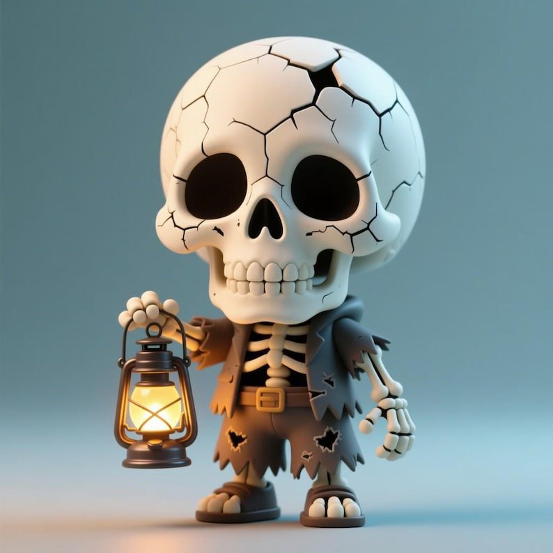 Chibi Skeleton STL File: Spooky Figurine with Lantern (3D Printable)