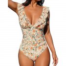 Women's Ruffled One Piece Swimsuit V Neck Lace Up