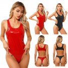 Women Wet Look One Piece Monokinis Swimwear Leotard Bodysuit Clubwear Thong