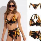 Underwired Halter Bikini Top, Control or Tie Side Brief Black