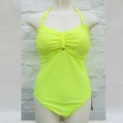 Women Neon Yellow Halter Removable Straps Swimsuit Swimming Costume Size 14 18
