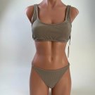 Swimwear Women Ribbed Bikini Top & Bottom Set Taupe XS