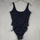 Womens Size Medium Tie Back One Piece Swimsuit Solid Black