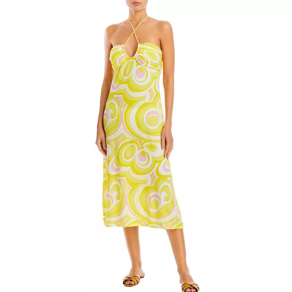 Aqua Swim Womens Halter Printed Midi Swimdress
