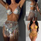 Womens 3-Piece Set Bikini Party Swimwear High Waist Swimsuit Sparkly Outfits