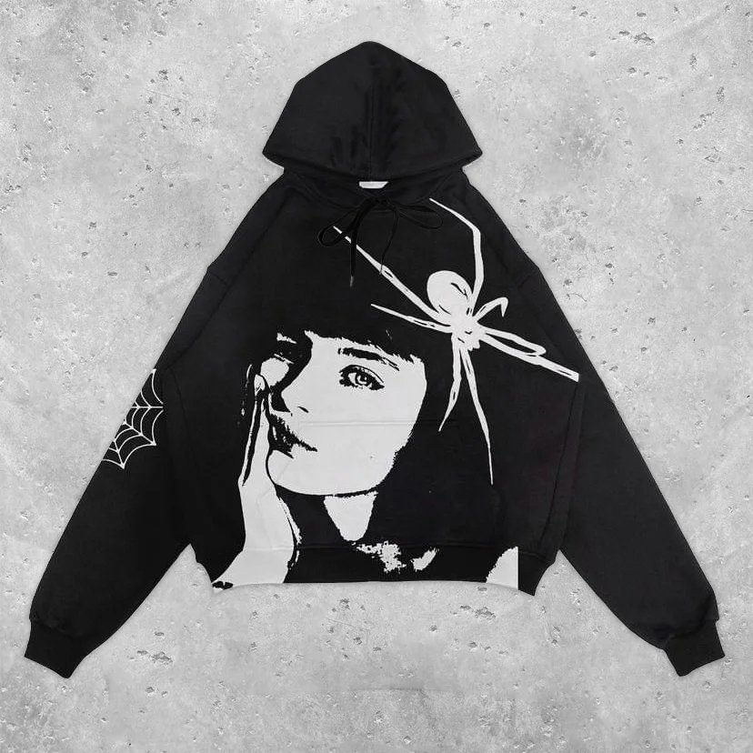Fashion Statement Spider Print Long Sleeve Hoodie