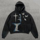 Vintage Butterfly Print Washed Hoodie