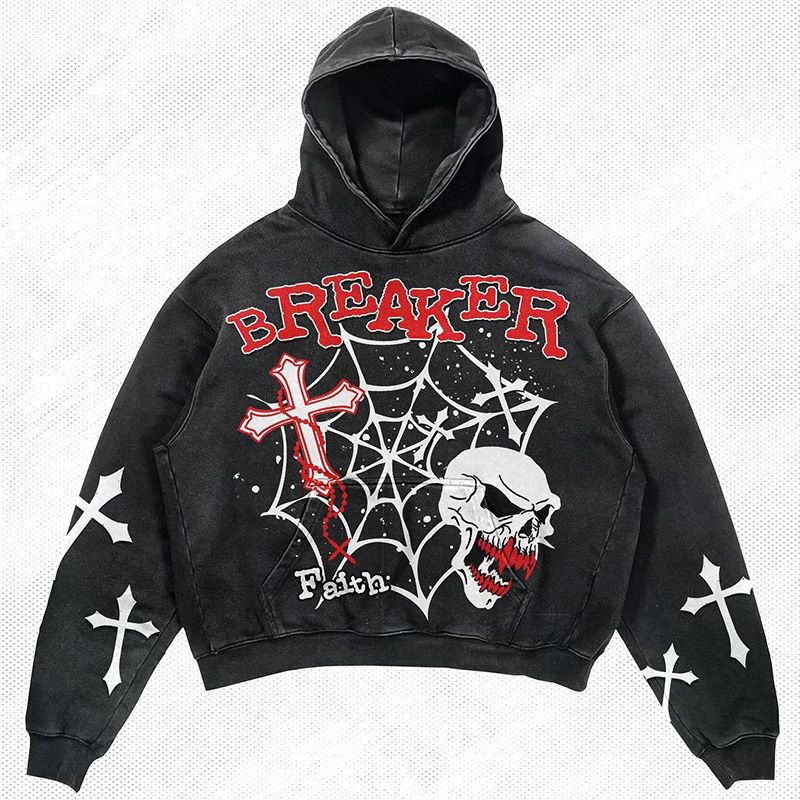 Fashion Skull Spider Print Long Sleeve Hoodie