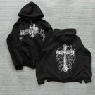 Street Cross Gothic Style Print Fleece-Lined Zipper Up Hoodie