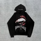 Vampire Cross Print Long Sleeve Fleece-Lined Hoodie