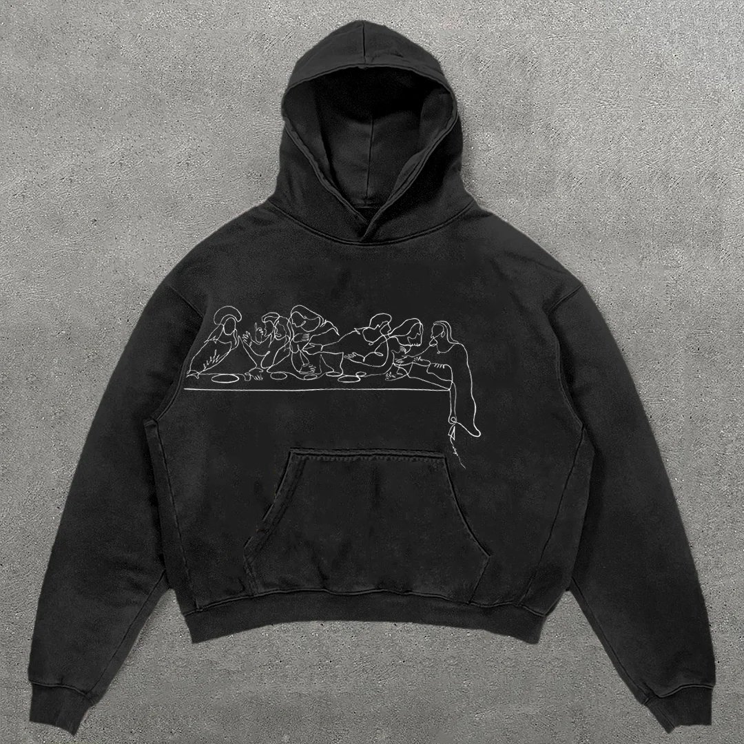 Simple Jesus Print Washed Cotton Men's Hoodie