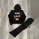 ""You Love Me,You're Lost Without Me"" Casual Street Hoodie & Flared Trousers Two Piece Set