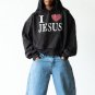 ""I LOVE JESUS"" Waste Warning Print Washed Hoodie