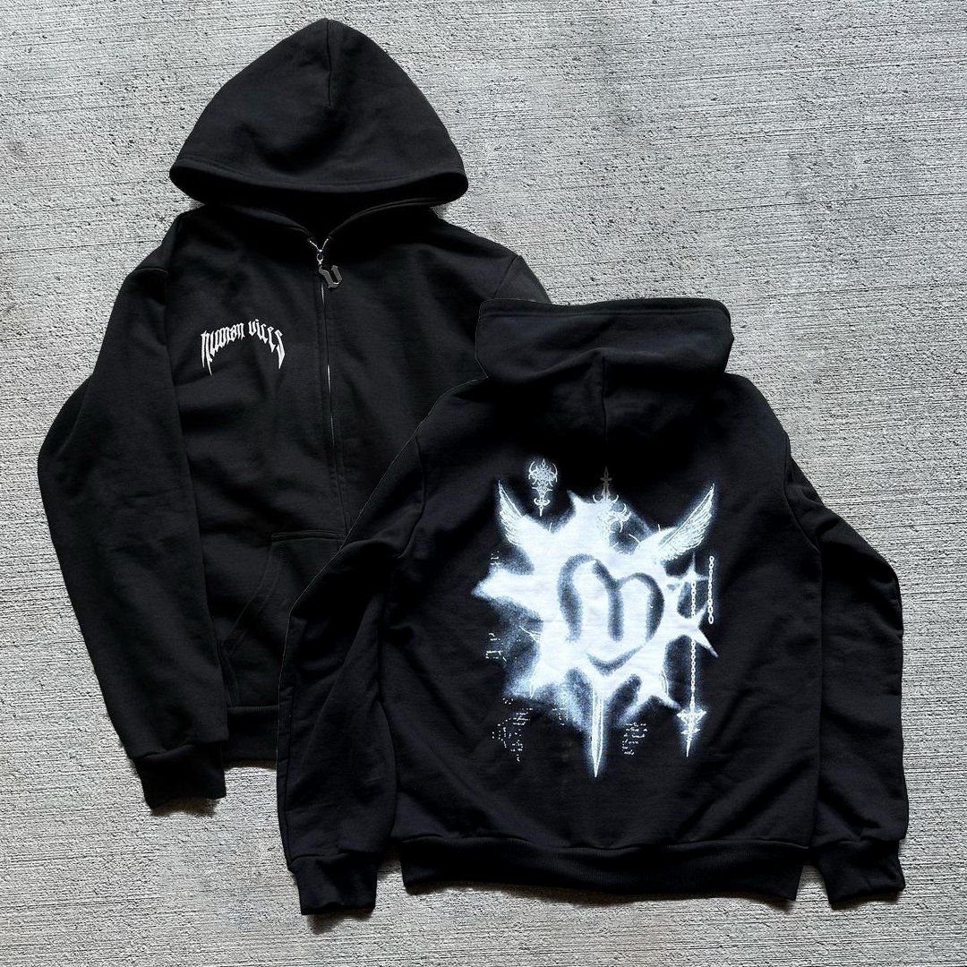 Love Cross Print Fleece-Lined Zipper Up Hoodie