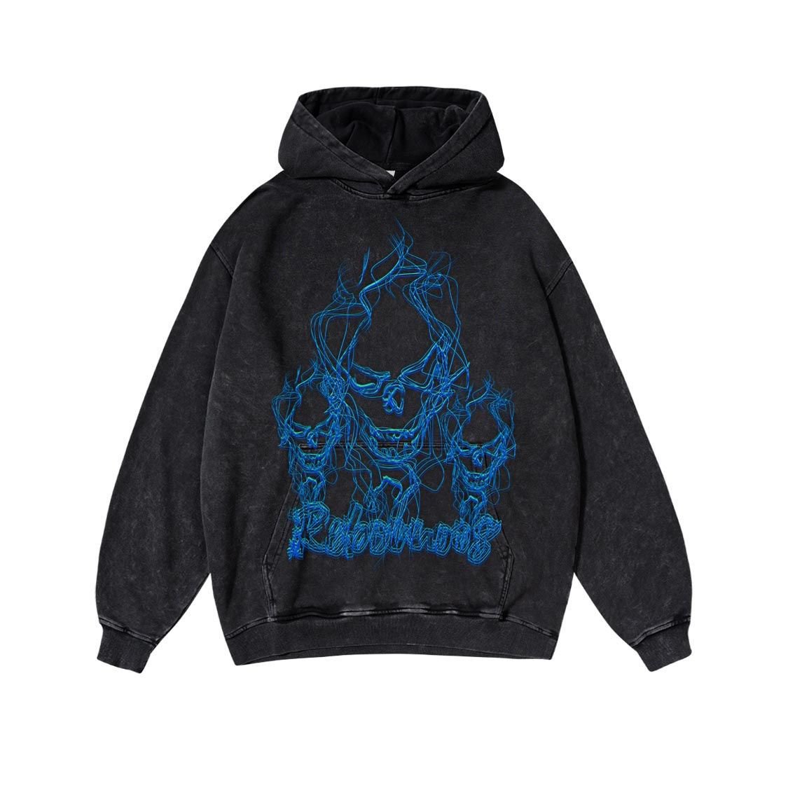 Flame Skull Casual Print Washed Hoodie