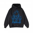 Flame Skull Casual Print Washed Hoodie