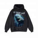 Shark Letters Casual Print Washed Hoodie