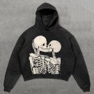 Personalized Skull Kiss Print Washed Hoodie