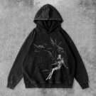 Contrast Color Personalized Angel Print Washed Hoodie