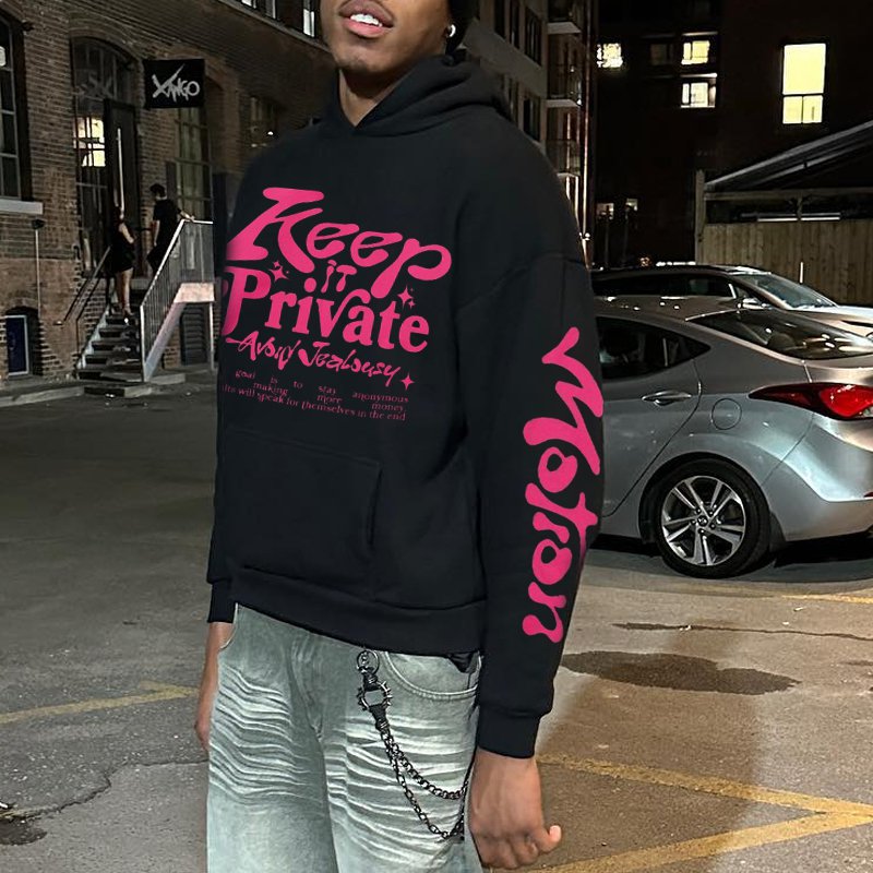 Contrast Letters Personalized Print Long Sleeve Men'S Hoodie