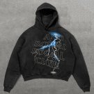 Thunder Letter Print Washed Cotton Men'S Hoodie