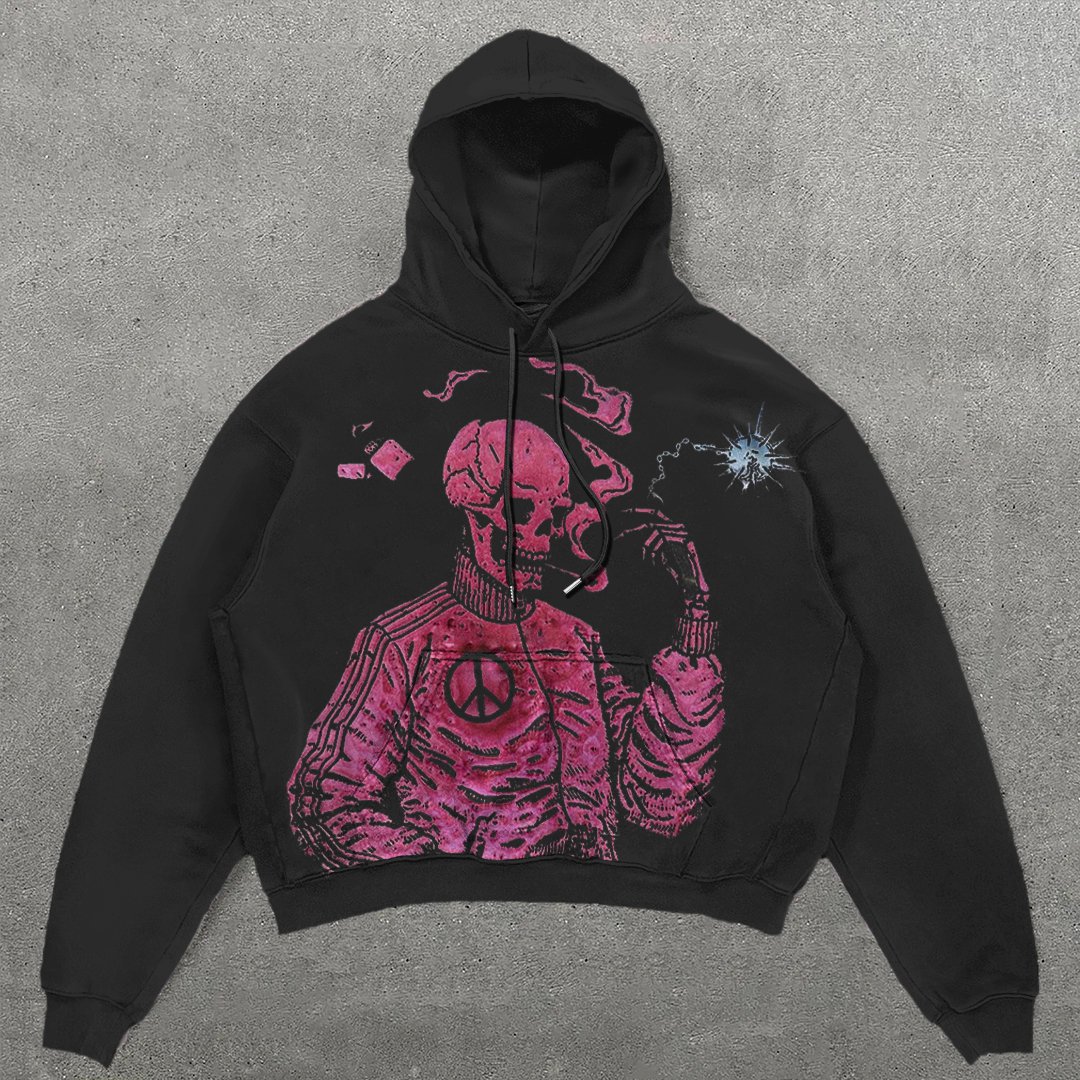 Arrogant Skull Print Long Sleeve Hoodie