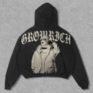 Grow Rich Print Long Sleeve Hoodies
