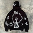 Retro Street Skull Print Fleece-lined Zip-ups Hoodie