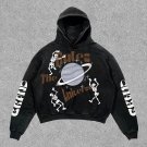 Vintage Street Style Skull Print Washed Hoodie