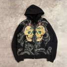 Street Skull Print Fleece-lined Zip-ups Hoodie