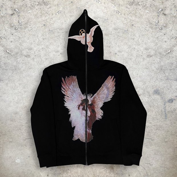The Other Side Dove Angel Print Cross Appliqu&Atilde;&copy; Full Zip Hoodie