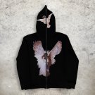The Other Side Dove Angel Print Cross Appliqué Full Zip Hoodie