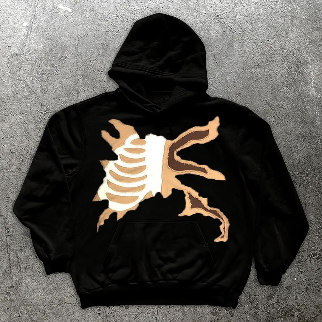 Contrast Skull And Skeleton Foam Print Casual Men'S Hoodie