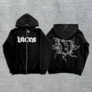 Street Alphabet Print Fleece-Lined Zipper Up Hoodie