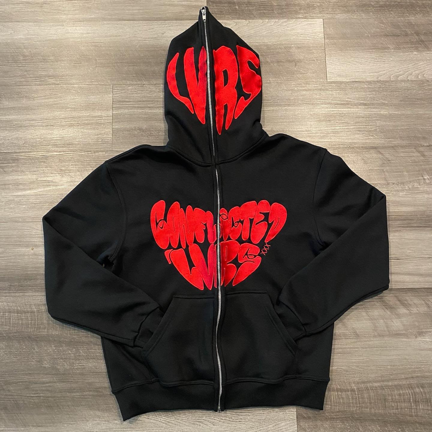 Conflicted Lvrs Letters Full Zips Long Sleeve Hoodie